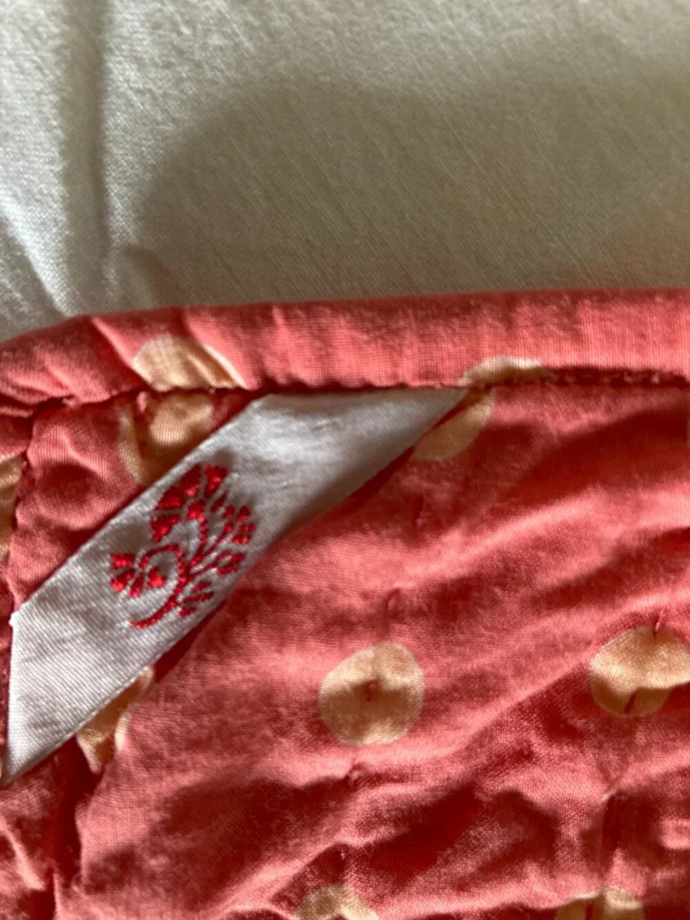 6 new April Cornell quilted floral placemats, coral pink, + 1 used, 7 total